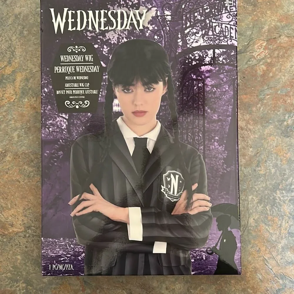 Wednesday Black Wig Pony Tails Gothic MGM